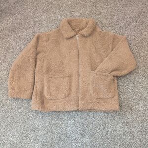 NEW Woman's Plush Coat Cardigan Long Sleeve Patch Pockets Size 3X Apricot Zip Up